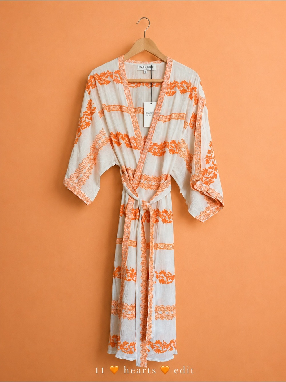 Hale Bob Bamboo Resort Kimono Robe Cover-Up Orange Cream Small NWT - Picture 7 of 10